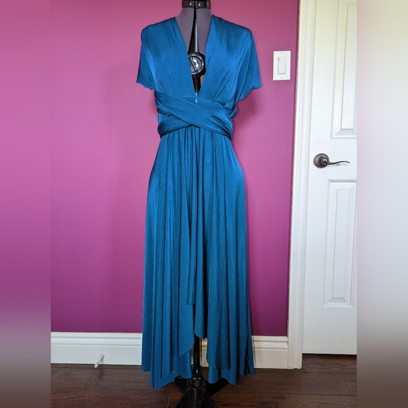 Dark Teal Multi Way Wrap Dress Size Small - Picture 9 of 9